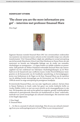 Interview Met Professor Emanuel Marx