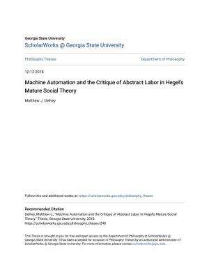 Machine Automation and the Critique of Abstract Labor in Hegel's Mature