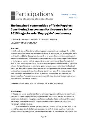 The Imagined Communities of Toxic Puppies: Considering Fan Community Discourse in the 2015 Hugo Awards ‘Puppygate’ Controversy