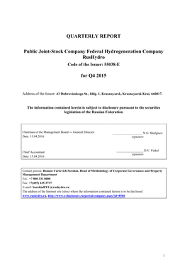 QUARTERLY REPORT Public Joint-Stock Company