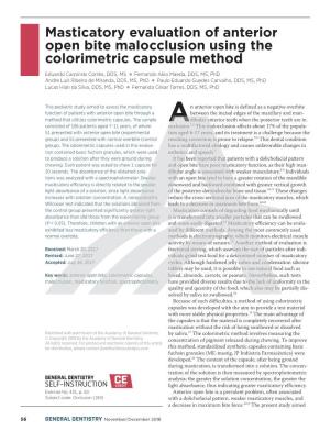 Masticatory Evaluation of Anterior Open Bite Malocclusion Using the Colorimetric Capsule Method