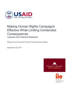 Making Human Rights Campaigns Effective While Limiting Unintended Consequences Lessons from Recent Research