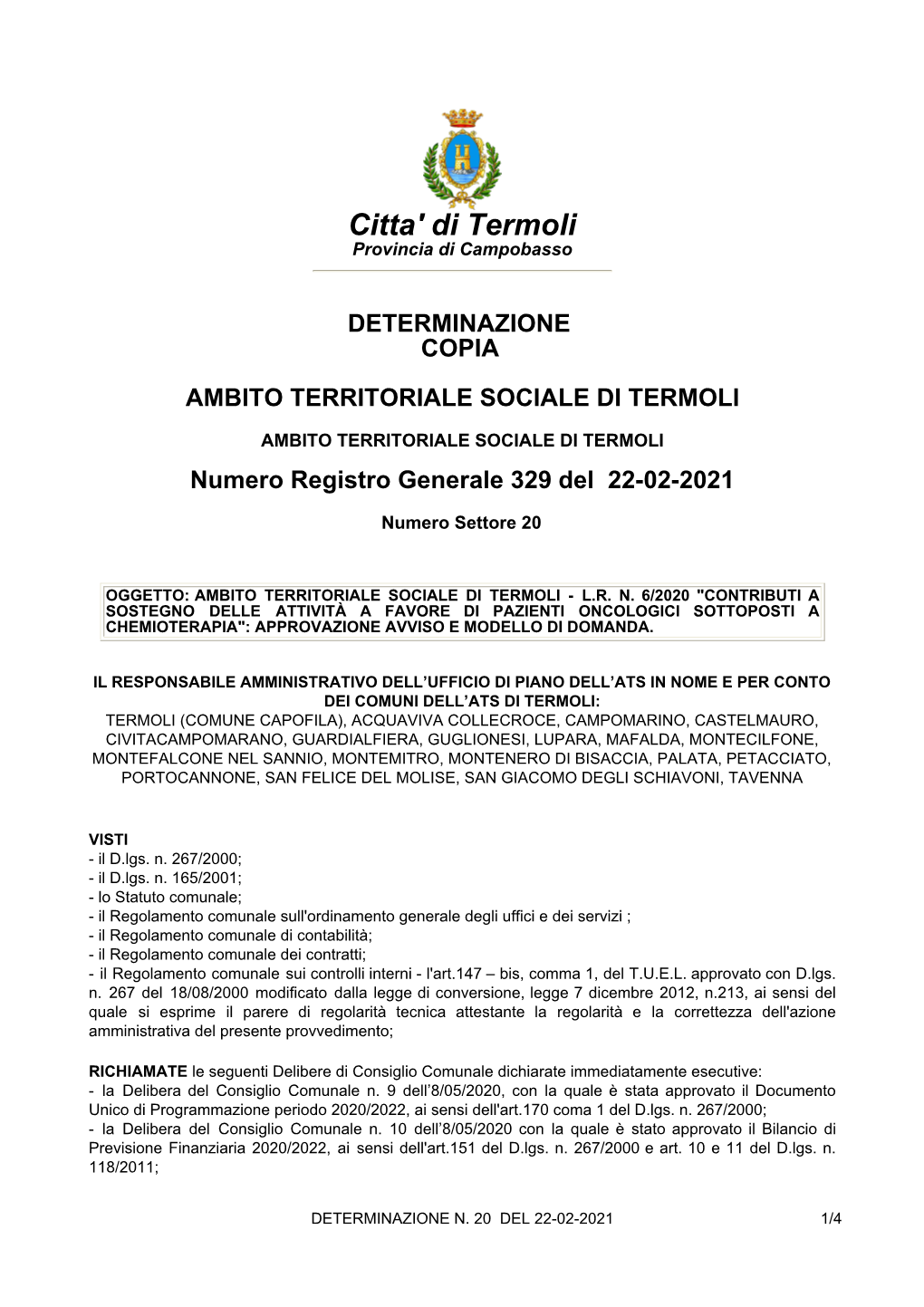 Determinazione Copia Ambito Territoriale Sociale Di Termoli