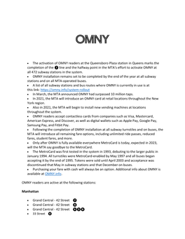 • the Activation of OMNY Readers at the Queensboro Plaza Station in Queens Marks the Completion of the Line and the Halfway Po