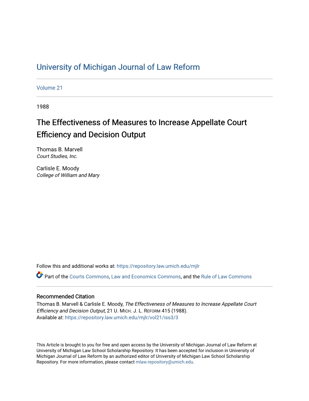 The Effectiveness of Measures to Increase Appellate Court Efficiency and Decision Output