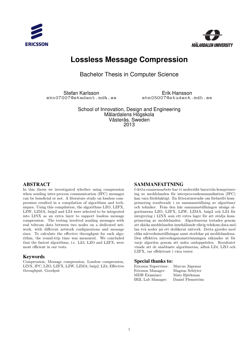Lossless Message Compression