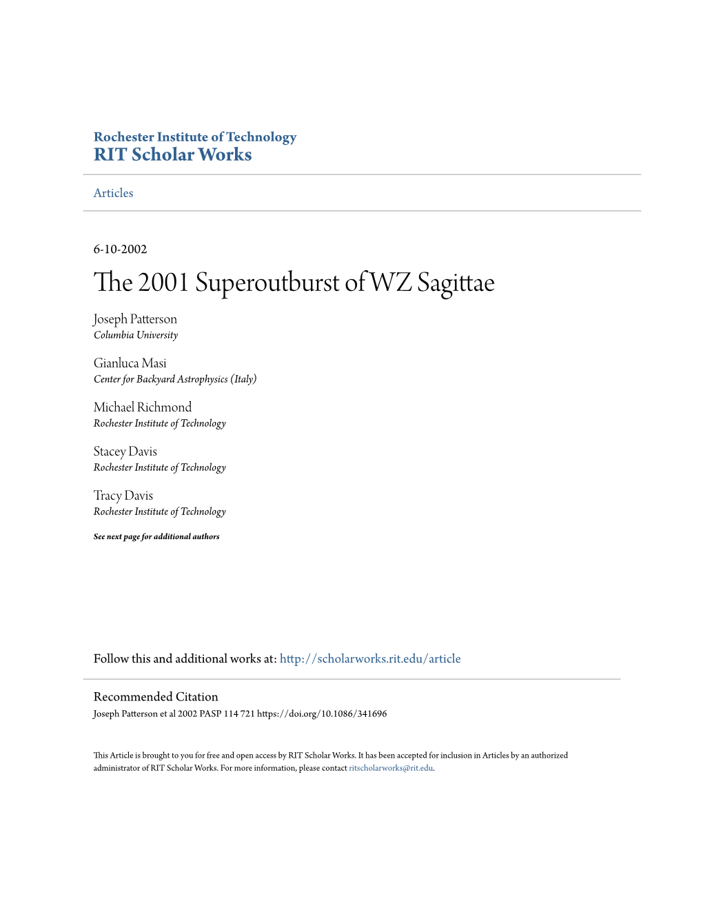 The 2001 Superoutburst of Wz Sagittae