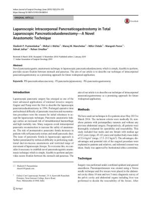 Laparoscopic Intracorporeal Pancreaticogastrostomy in Total Laparoscopic Pancreaticoduodenectomy—A Novel Anastomotic Technique