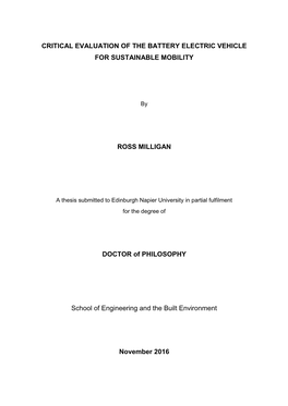 Critical Evaluation of the Battery Electric Vehicle for Sustainable Mobility