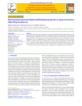Phytochemical, Pharmacological and Biological Properties of Ajuga Turkestanica (Rgl.) Brig (Lamiaceae)