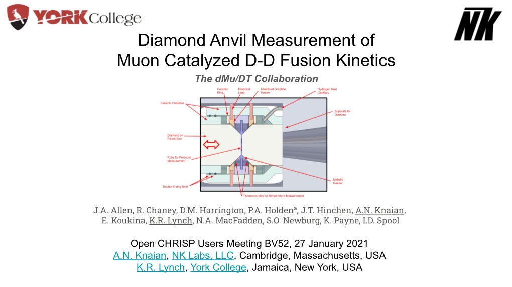 Diamond Anvil Measurement of Muon Catalyzed D-D Fusion Kinetics the Dmu/DT Collaboration