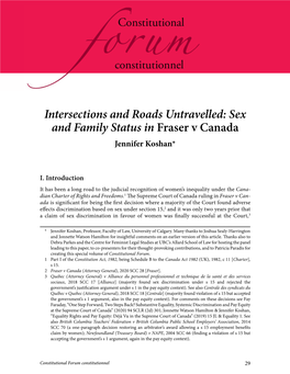 Sex and Family Status in Fraser V Canada Jennifer Koshan*