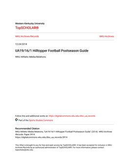 UA19/16/1 Hilltopper Football Postseason Guide