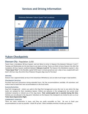 Services and Driving Information Yukon Checkpoints