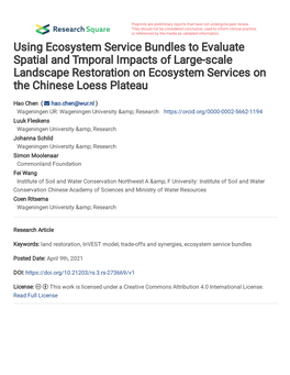 Using Ecosystem Service Bundles to Evaluate Spatial and Temporal Impacts Of