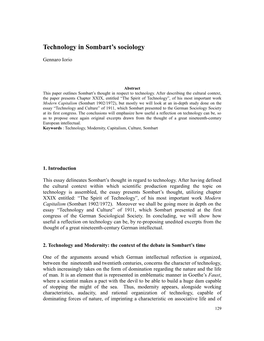 Technology in Sombart's Sociology