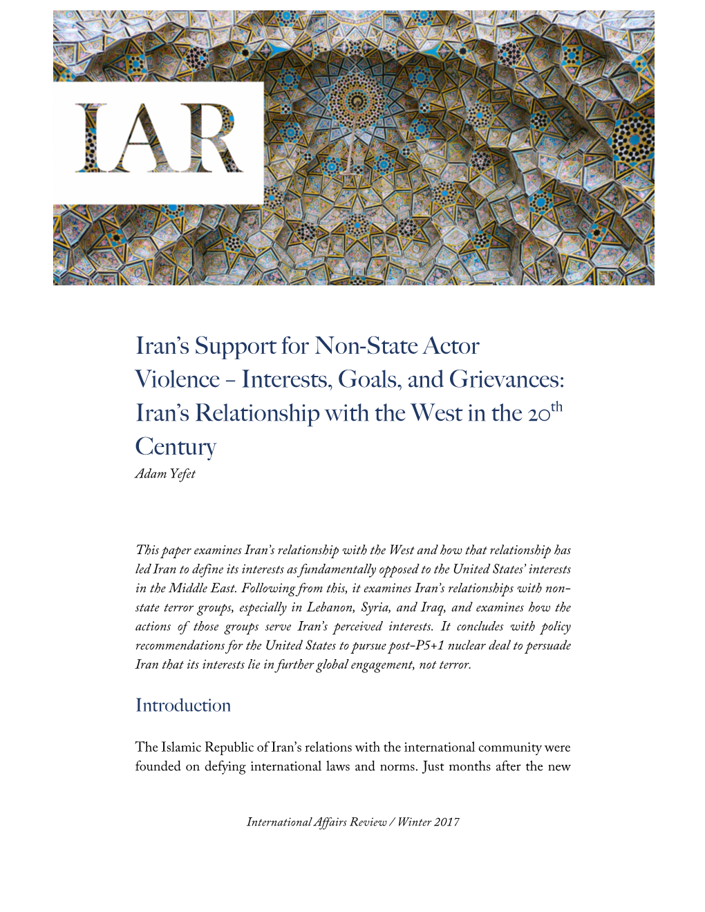 Iran's Support for Non-State Actor Violence