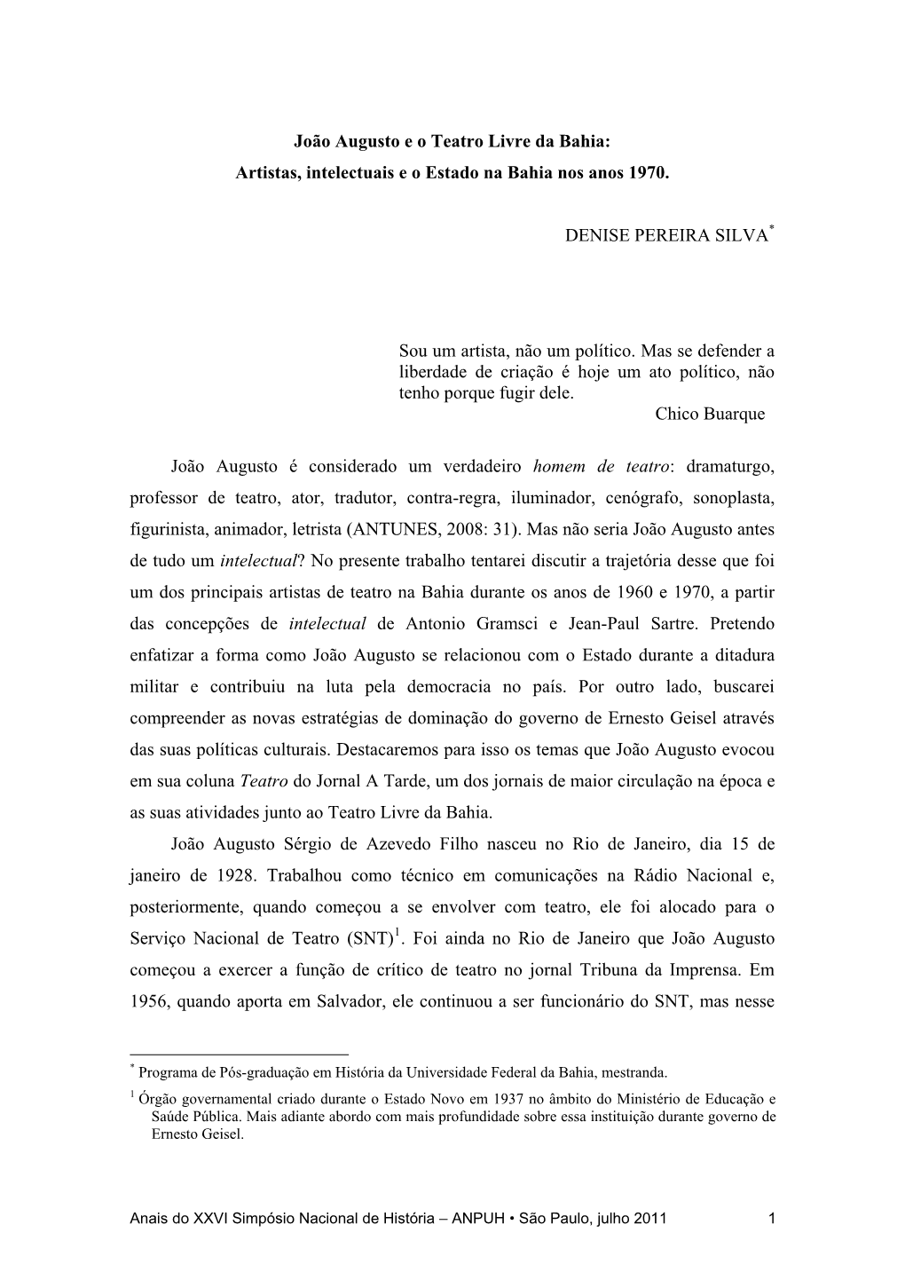 João Augusto E O Teatro Livre Da Bahia: Artistas, Intelectuais E O Estado Na Bahia Nos Anos 1970