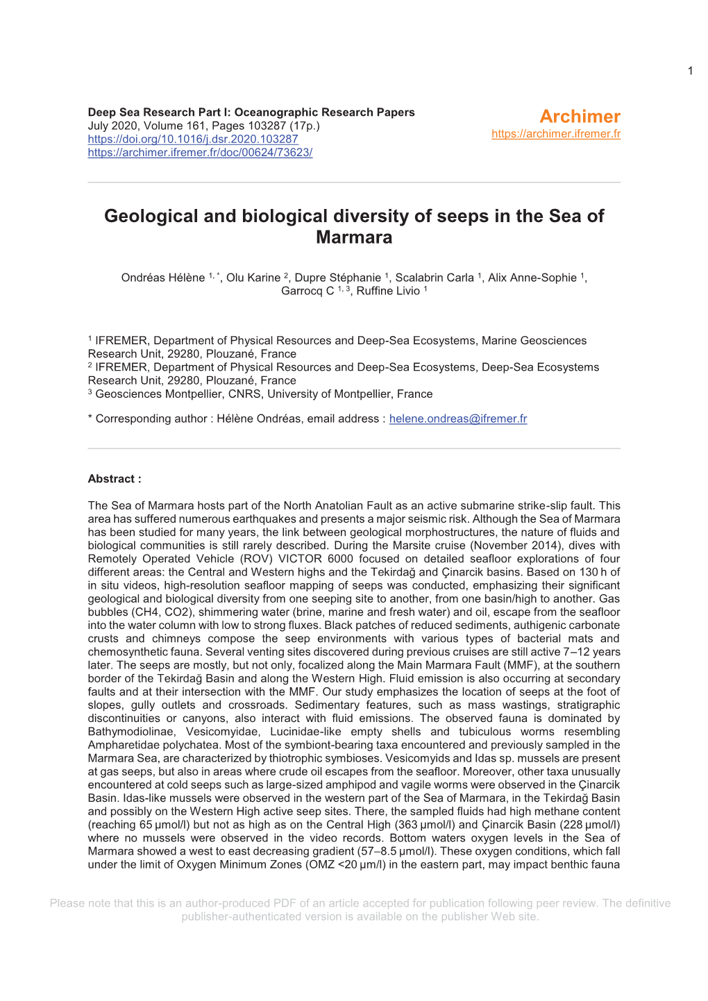 Geological and Biological Diversity of Seeps in the Sea of Marmara