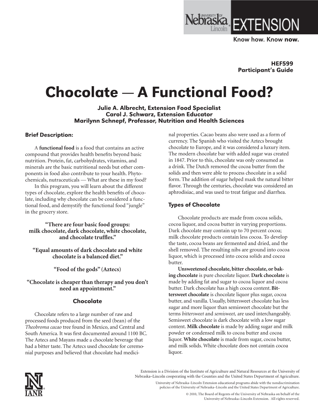 Chocolate — a Functional Food? Julie A