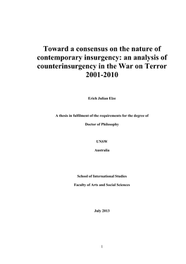 Toward a Consensus on the Nature of Contemporary Insurgency: an Analysis of Counterinsurgency in the War on Terror 2001-2010