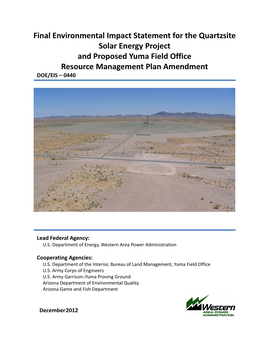 Final Environmental Impact Statement for the Quartzsite Solar Energy Project and Proposed Yuma Field Office Resource Management Plan Amendment DOE/EIS – 0440