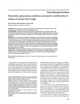 Potentially Asphyxiating Conditions and Spastic Cerebral Palsy in Infants of Normal Birth Weight