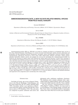 Ammoniomagnesiovoltaite, a New Voltaite-Related Mineral Species from Pécs-Vasas, Hungary