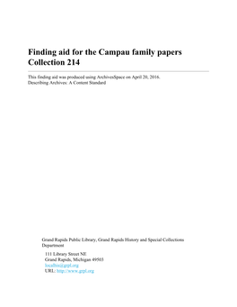 Finding Aid for the Campau Family Papers Collection 214
