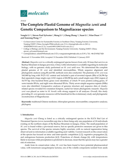 The Complete Plastid Genome of Magnolia Zenii and Genetic Comparison to Magnoliaceae Species