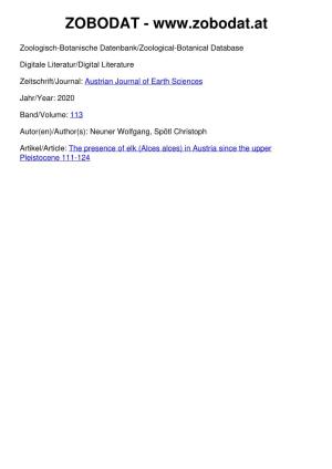 Alces Alces) in Austria Since the Upper Pleistocene 111-124 Austrian Journal of Earth Sciences Vienna 2020 Volume 113/1 111 - 124 DOI: 10.17738/Ajes.2020.0007