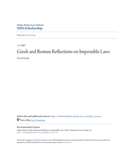 Greek and Roman Reflections on Impossible Laws David Daube