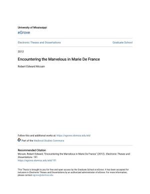 Encountering the Marvelous in Marie De France