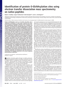 Identification of Protein O-Glcnacylation Sites Using Electron Transfer Dissociation Mass Spectrometry on Native Peptides