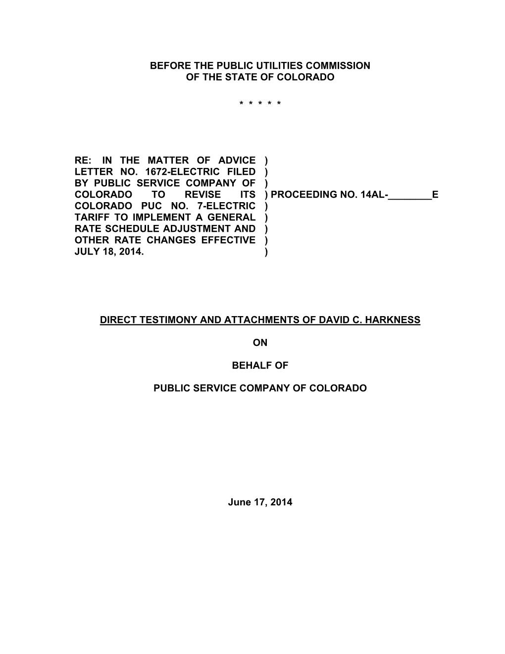 Before the Public Utilities Commission of the State of Colorado
