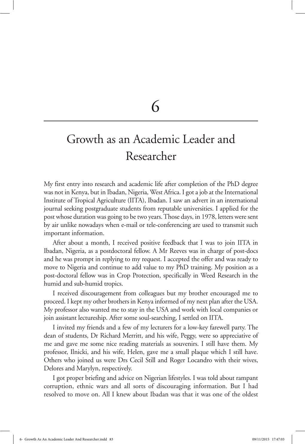 Growth As an Academic Leader and Researcher