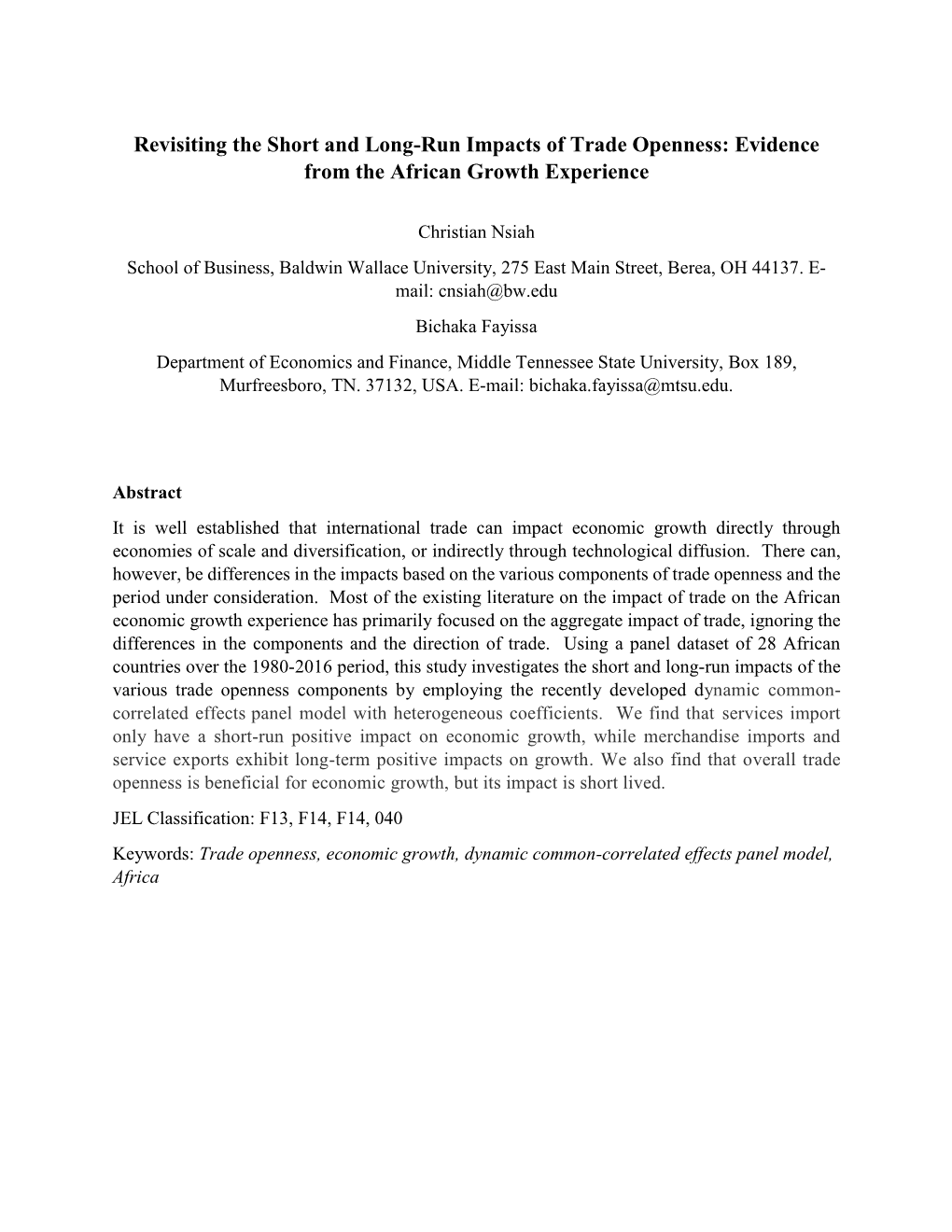 Revisiting the Short and Long-Run Impacts of Trade Openness: Evidence from the African Growth Experience