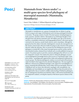 A Multi-Gene Species-Level Phylogeny of Marsupial Mammals (Mammalia, Metatheria) Laura J