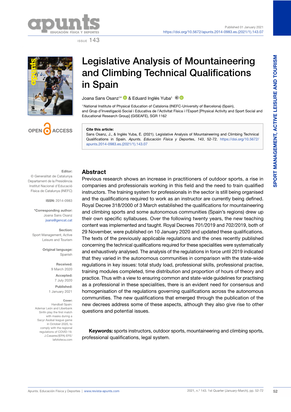 Legislative Analysis of Mountaineering and Climbing Technical Qualifications in Spain