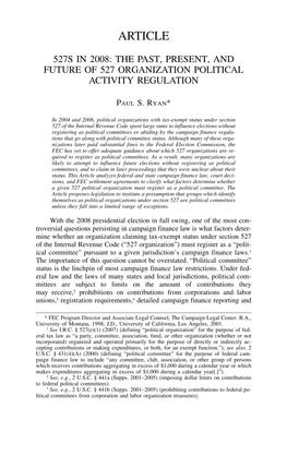 The Past, Present, and Future of 527 Organization Political Activity Regulation