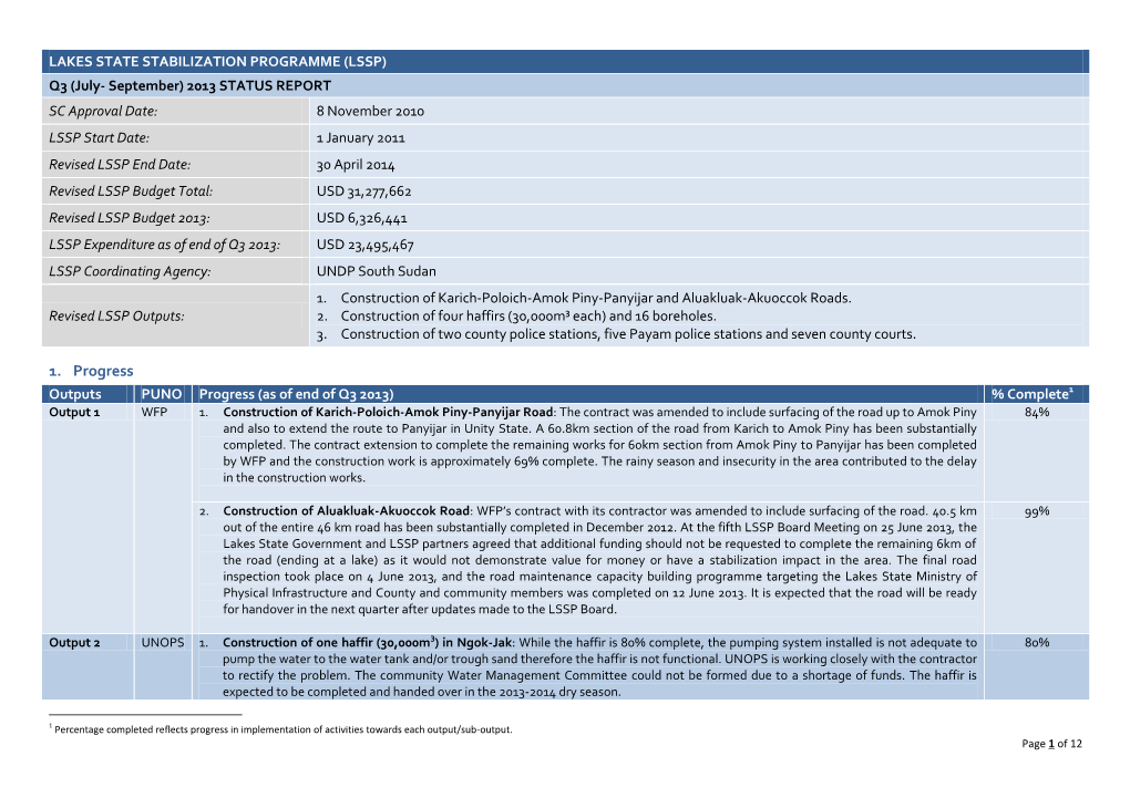 Lakes State Stabilization Programme (Lssp)