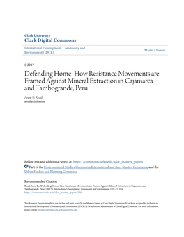 How Resistance Movements Are Framed Against Mineral Extraction in Cajamarca and Tambogrande, Peru Anne B