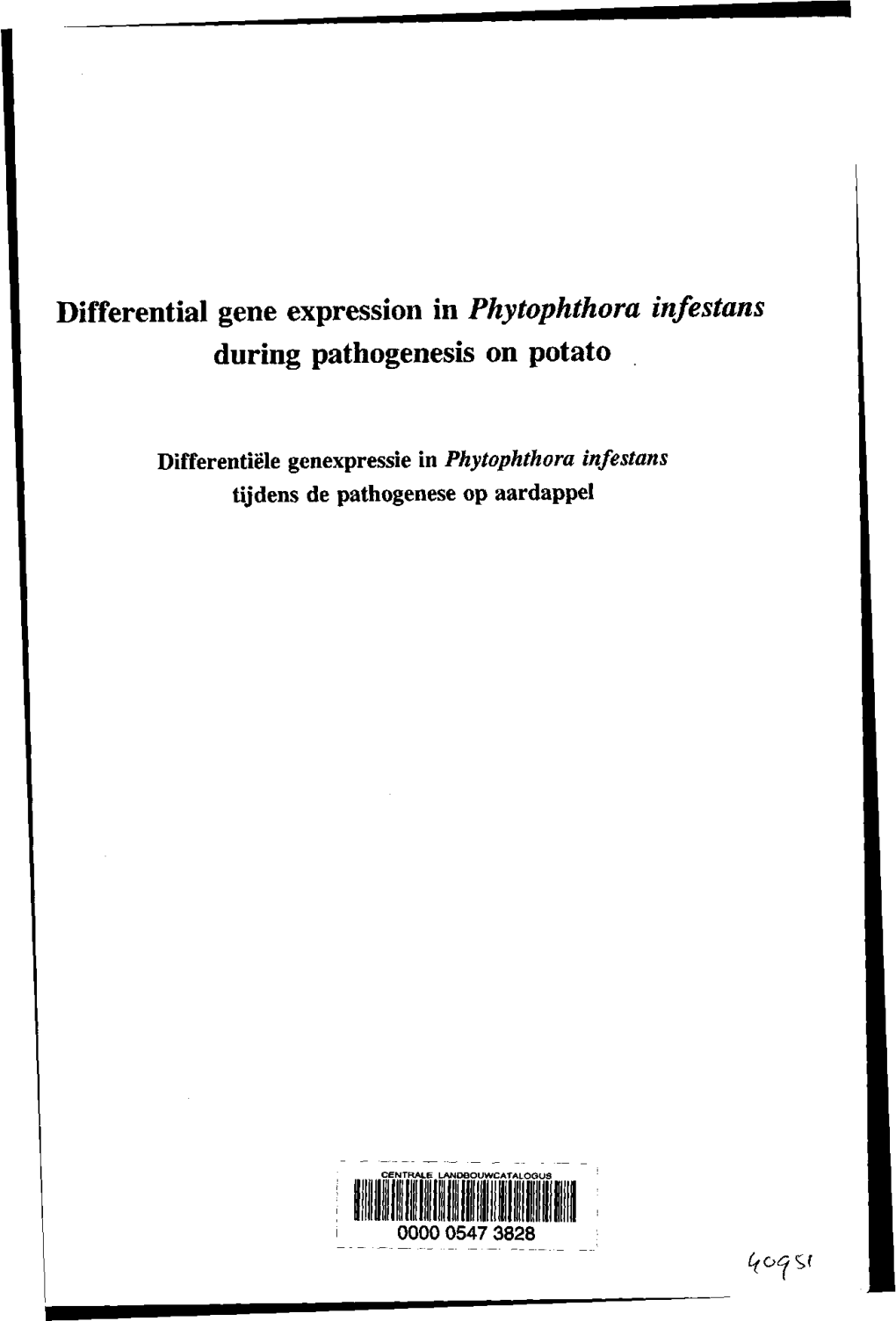 Differential Gene Expression Inphytophthora Infestans During Pathogenesis on Potato
