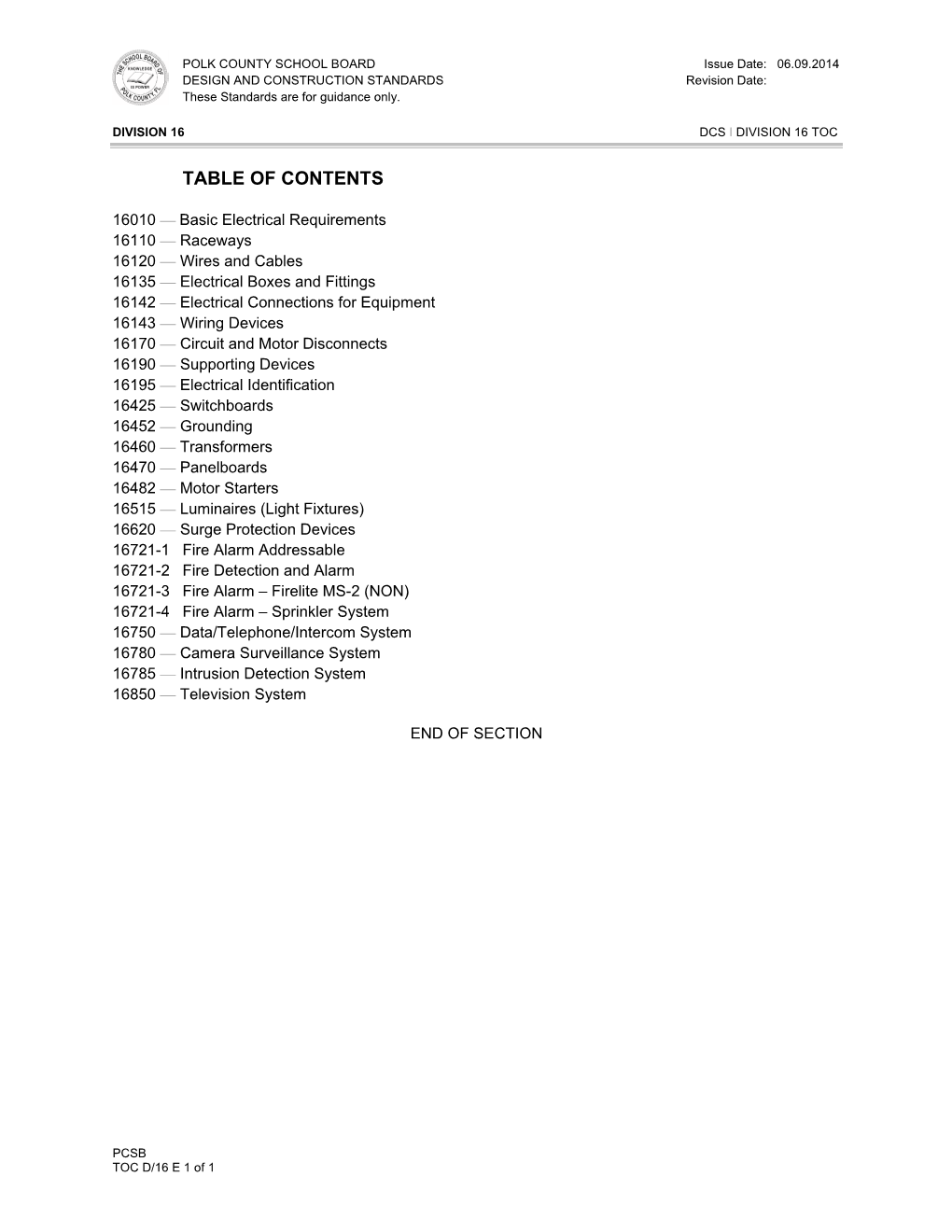 Division 16 – Electrical