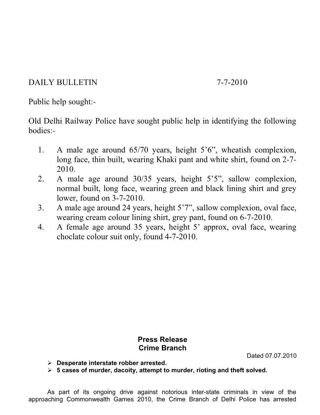 Daily Bulletin 7-7-2010