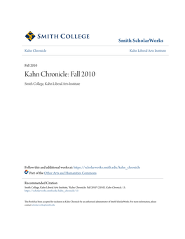 Kahn Chronicle: Fall 2010 Smith College, Kahn Liberal Arts Institute