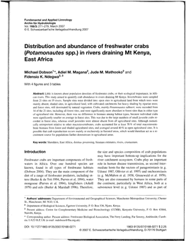 Distribution and Abundance of Freshwater Crabs (Potamonautes Spp.) in Rivers Draining Mt Kenya, East Africa