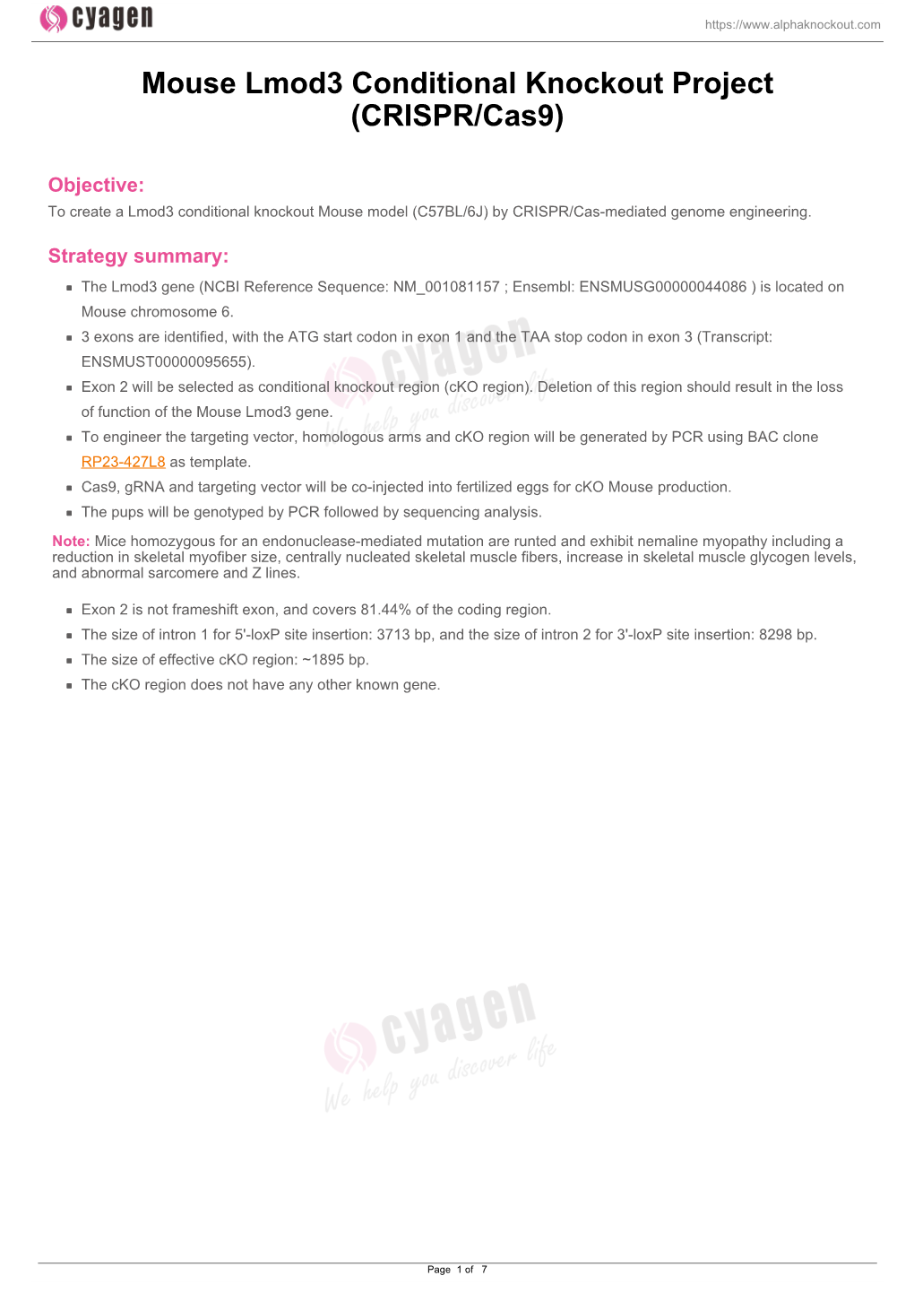 Mouse Lmod3 Conditional Knockout Project (CRISPR/Cas9)