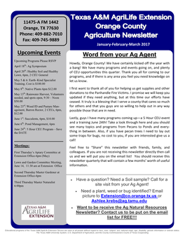 Upcoming Events Word from Your Ag Agent