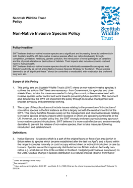 Non-Native Invasive Species Policy